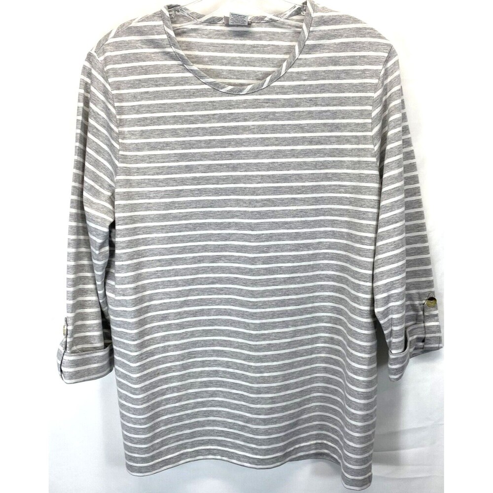 American Sweetheart Women Top Size M Gray/White Stripe Cuff 3/4 Sleeve NWOT